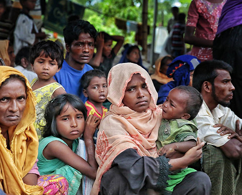 Rohingya refugees, including women and children, in Bangladesh to escape violence in Burma
