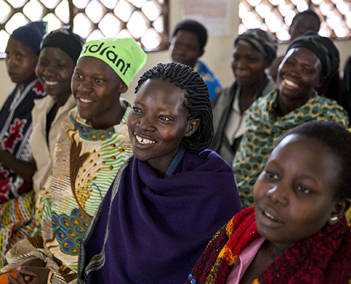 Women waiting to receive antenatal counseling and checkups at a clinic in Uganda