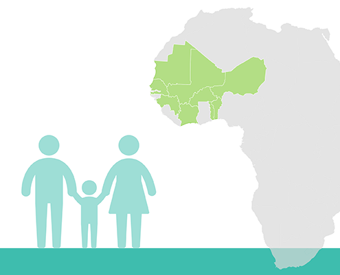 Cover art showing Ouagadougou Partnership countries on a map and a three person family