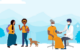 Graphic of two female students talking and an older woman with a medical provider