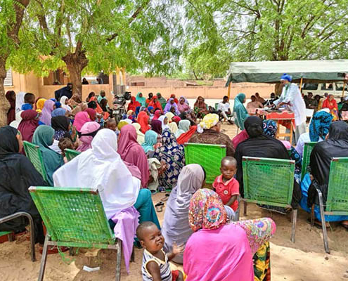 Community members gather to pilot a new family planning counseling tool in Niger