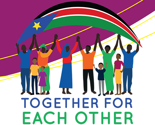 Cover graphic showing people under the flag of South Sudan