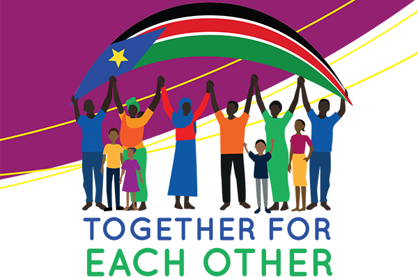 Cover graphic showing people under the flag of South Sudan