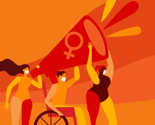 Graphic of three women with a megaphone