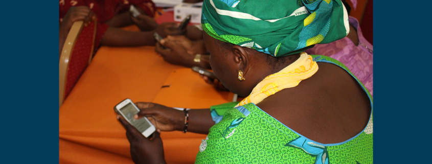 A woman in Niger uses a phone to enter data