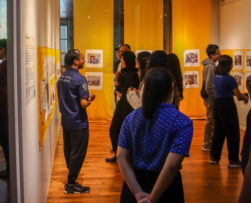 People at an interactive art exhibition in Indonesia