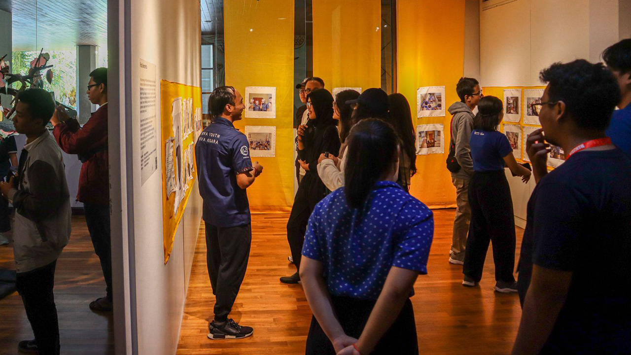 People at an interactive art exhibition in Indonesia