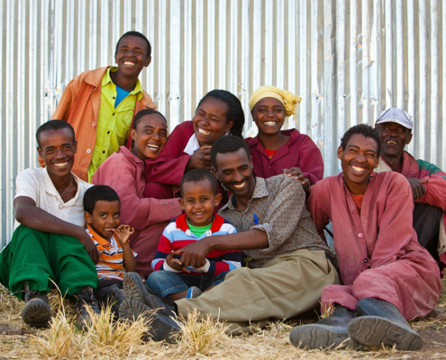 Poultry farmer and his family in Ethiopia