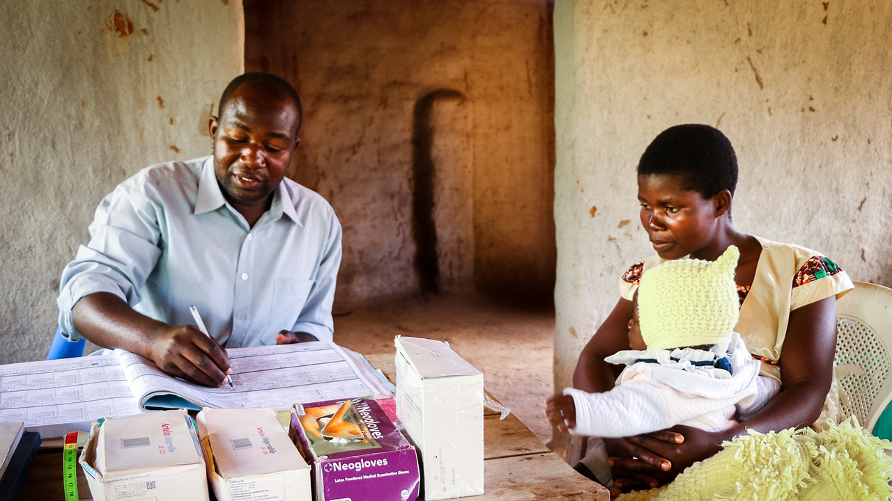 Malaria testing at a village clinic in Malawi