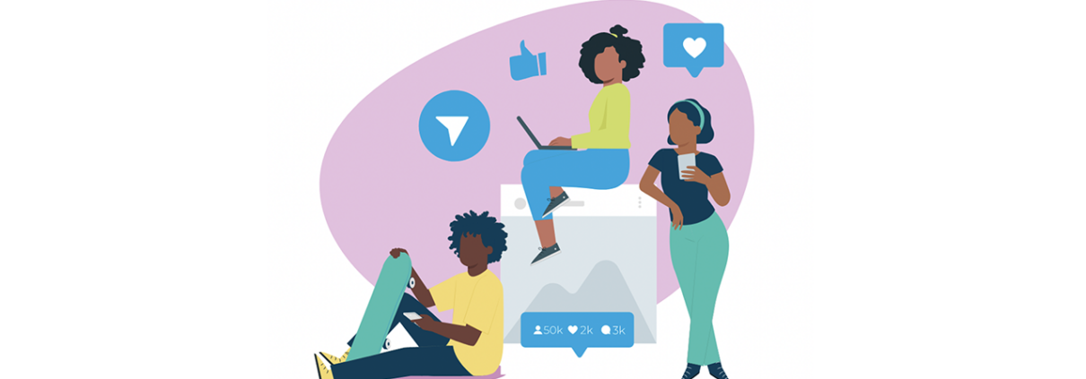 Graphic of three youth using social media