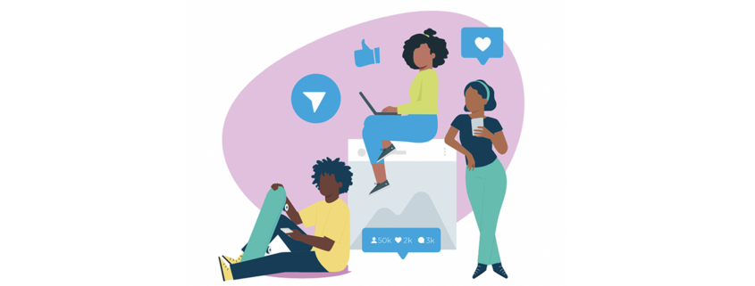 Graphic of three youth using social media