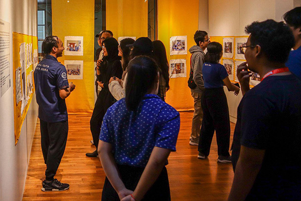 People at an interactive art exhibition in Indonesia