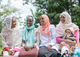 Four women participate in a family planning (FP) discussion at Buture Health Post in Ethiopia.