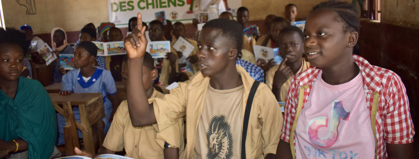 Young adults in Guinea discuss Super amie des chiens