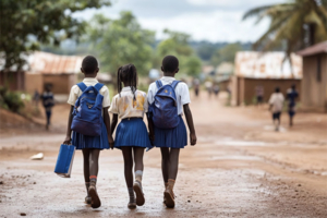 Three African girls walking home from school